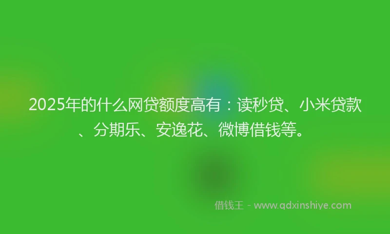 2025年的什么网贷额度高有：读秒贷、小米贷款、分期乐、安逸花、微博借钱等。