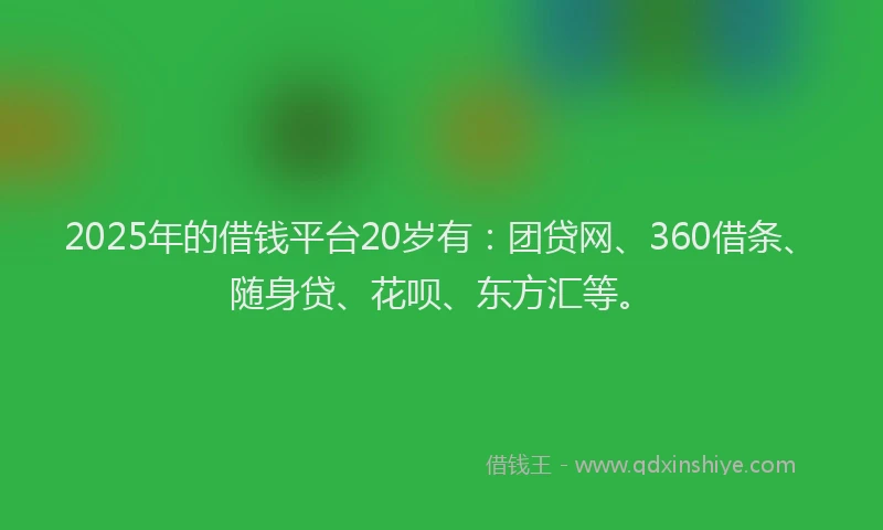 2025年的借钱平台20岁有：团贷网、360借条、随身贷、花呗、东方汇等。