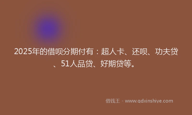 2025年的借呗分期付有：超人卡、还呗、功夫贷、51人品贷、好期贷等。