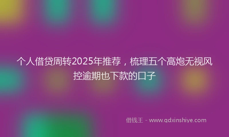 个人借贷周转2025年推荐，梳理五个高炮无视风控逾期也下款的口子