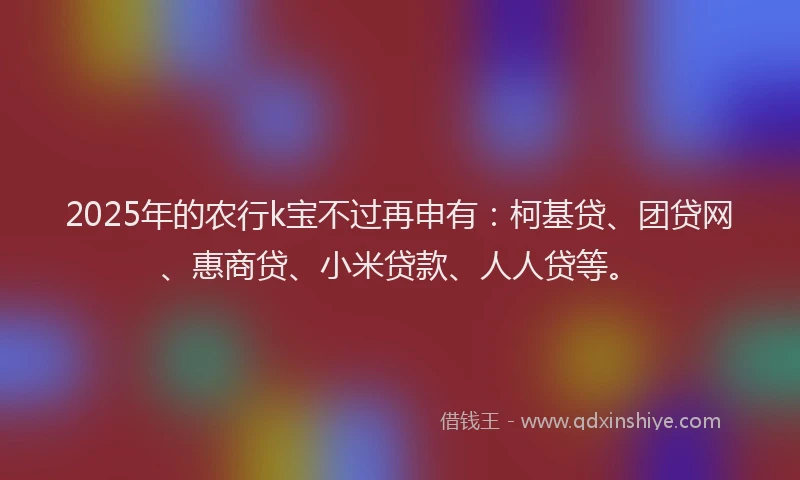 2025年的农行k宝不过再申有：柯基贷、团贷网、惠商贷、小米贷款、人人贷等。