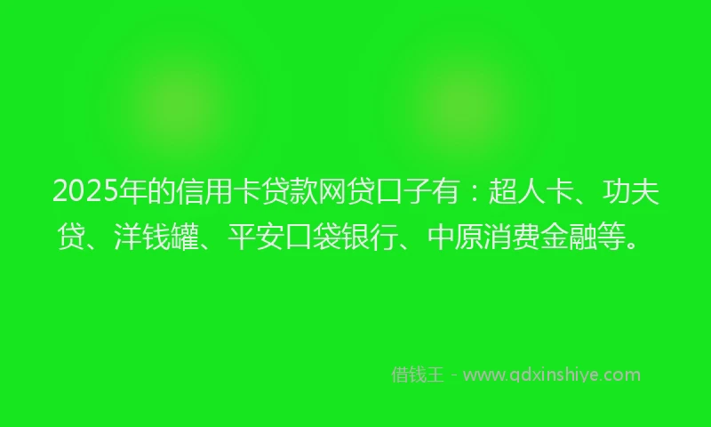 2025年的信用卡贷款网贷口子有：超人卡、功夫贷、洋钱罐、平安口袋银行、中原消费金融等。