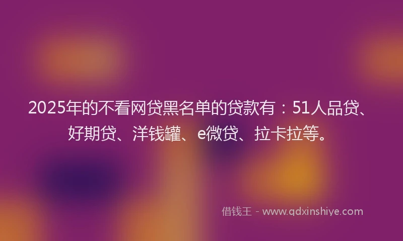 2025年的不看网贷黑名单的贷款有：51人品贷、好期贷、洋钱罐、e微贷、拉卡拉等。