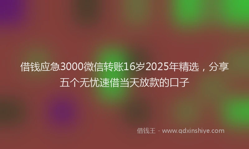 借钱应急3000微信转账16岁2025年精选，分享五个无忧速借当天放款的口子