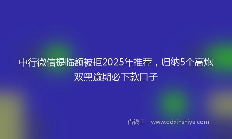 中行微信提临额被拒2025年推荐，归纳5个高炮双黑逾期必下款口子