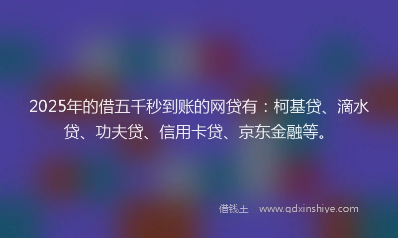 2025年的借五千秒到账的网贷有：柯基贷、滴水贷、功夫贷、信用卡贷、京东金融等。