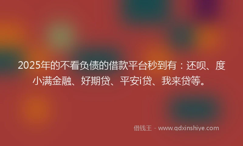 2025年的不看负债的借款平台秒到有：还呗、度小满金融、好期贷、平安i贷、我来贷等。