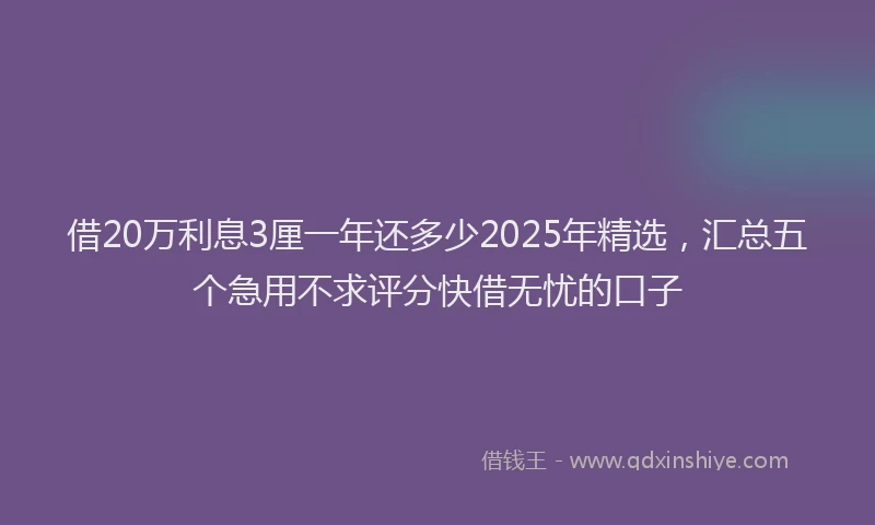 借20万利息3厘一年还多少2025年精选，汇总五个急用不求评分快借无忧的口子