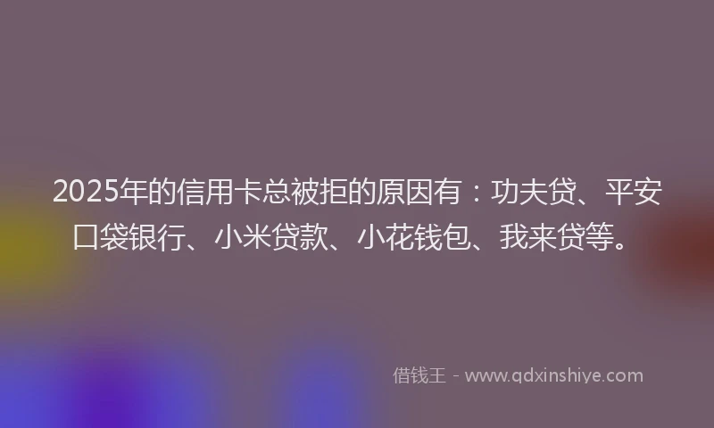 2025年的信用卡总被拒的原因有：功夫贷、平安口袋银行、小米贷款、小花钱包、我来贷等。