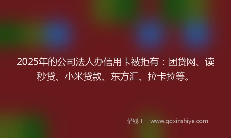 2025年的公司法人办信用卡被拒有：团贷网、读秒贷、小米贷款、东方汇、拉卡拉等。