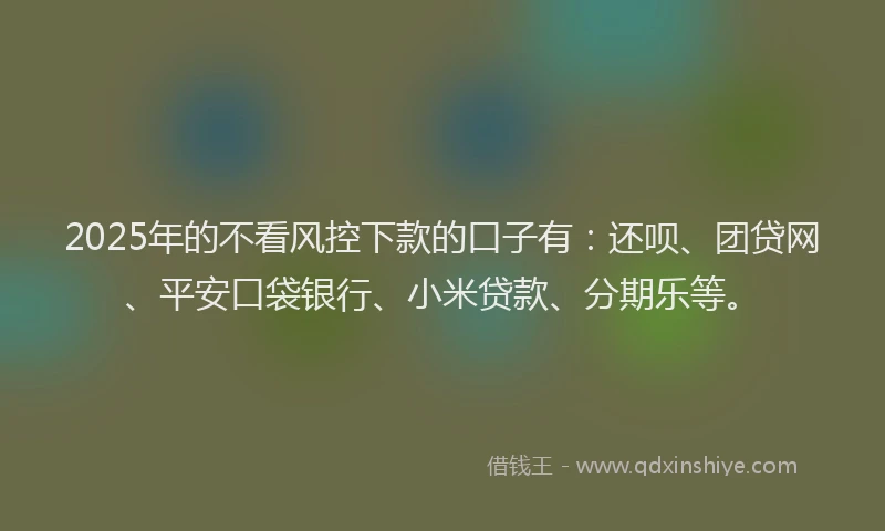 2025年的不看风控下款的口子有：还呗、团贷网、平安口袋银行、小米贷款、分期乐等。