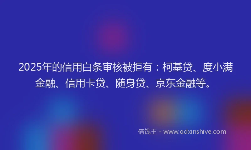 2025年的信用白条审核被拒有：柯基贷、度小满金融、信用卡贷、随身贷、京东金融等。