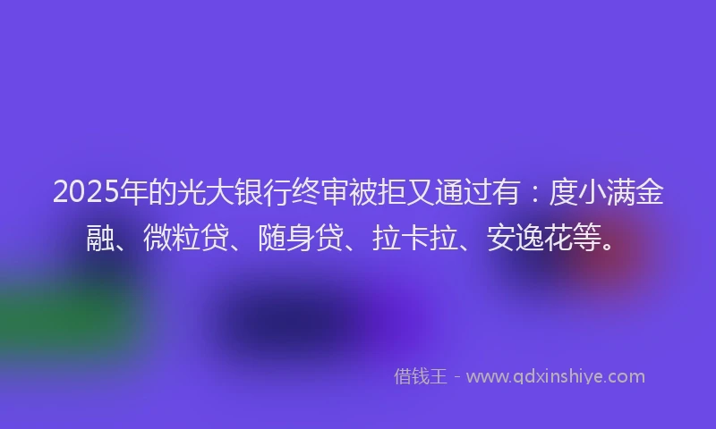 2025年的光大银行终审被拒又通过有：度小满金融、微粒贷、随身贷、拉卡拉、安逸花等。