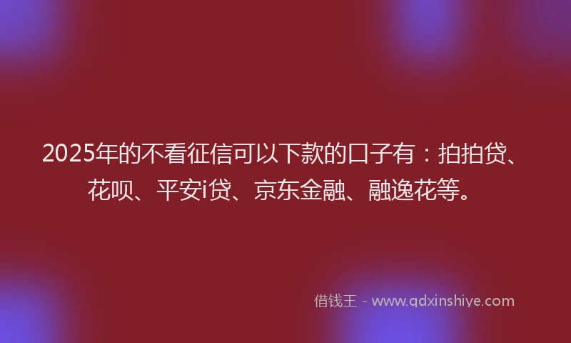 2025年的不看征信可以下款的口子有：拍拍贷、花呗、平安i贷、京东金融、融逸花等。