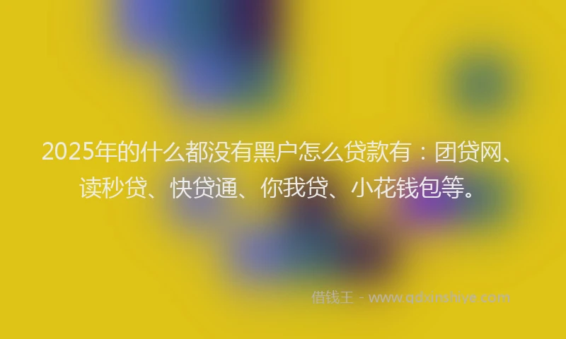 2025年的什么都没有黑户怎么贷款有：团贷网、读秒贷、快贷通、你我贷、小花钱包等。