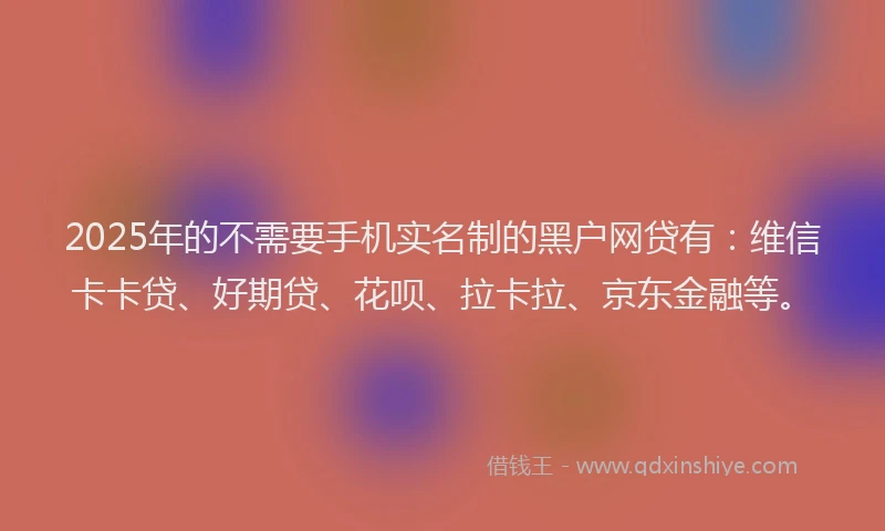 2025年的不需要手机实名制的黑户网贷有：维信卡卡贷、好期贷、花呗、拉卡拉、京东金融等。
