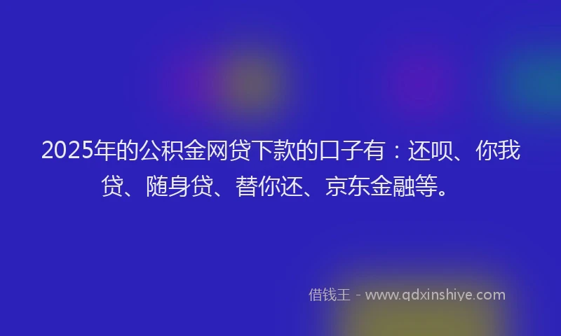 2025年的公积金网贷下款的口子有：还呗、你我贷、随身贷、替你还、京东金融等。