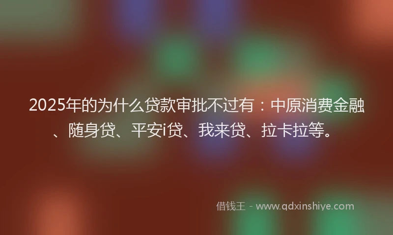 2025年的为什么贷款审批不过有：中原消费金融、随身贷、平安i贷、我来贷、拉卡拉等。