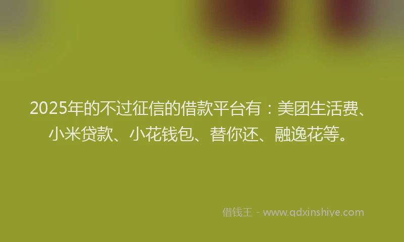 2025年的不过征信的借款平台有：美团生活费、小米贷款、小花钱包、替你还、融逸花等。
