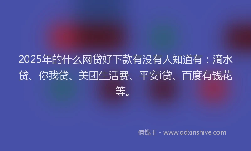 2025年的什么网贷好下款有没有人知道有：滴水贷、你我贷、美团生活费、平安i贷、百度有钱花等。