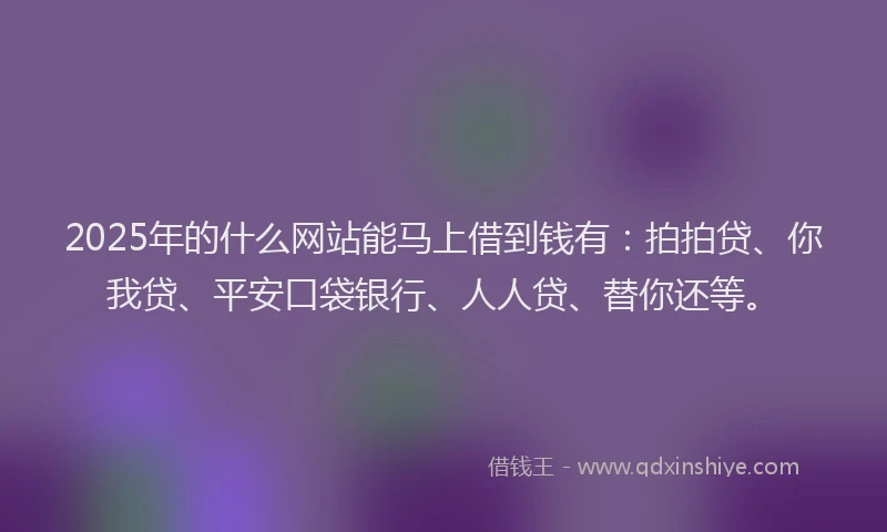 2025年的什么网站能马上借到钱有：拍拍贷、你我贷、平安口袋银行、人人贷、替你还等。