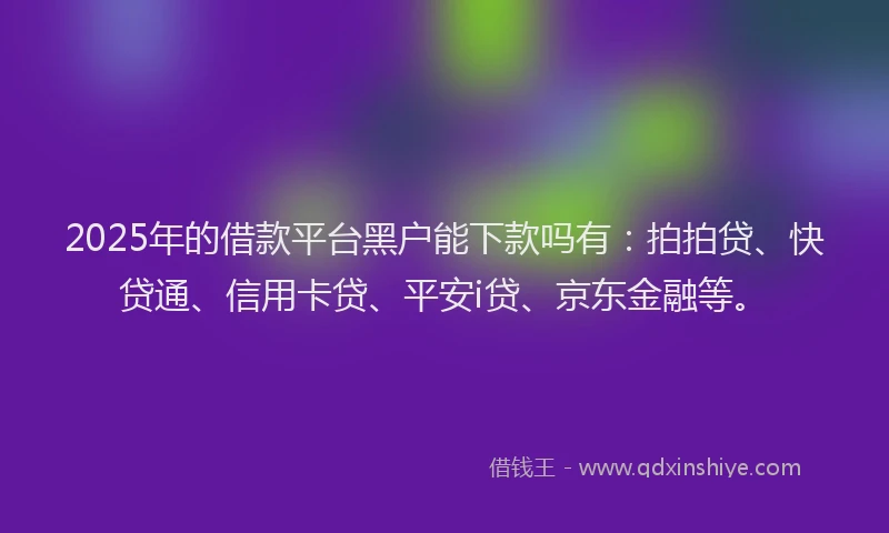 2025年的借款平台黑户能下款吗有：拍拍贷、快贷通、信用卡贷、平安i贷、京东金融等。