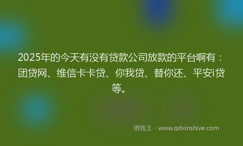 2025年的今天有没有贷款公司放款的平台啊有：团贷网、维信卡卡贷、你我贷、替你还、平安i贷等。