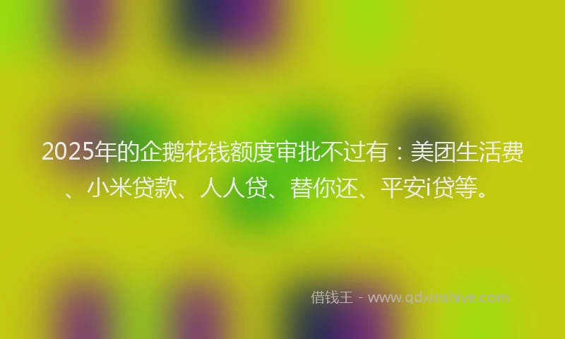 2025年的企鹅花钱额度审批不过有：美团生活费、小米贷款、人人贷、替你还、平安i贷等。