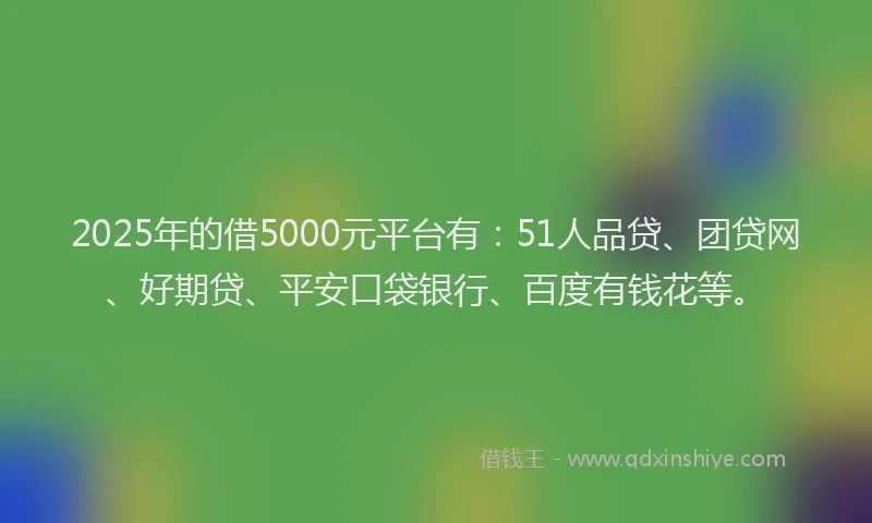2025年的借5000元平台有：51人品贷、团贷网、好期贷、平安口袋银行、百度有钱花等。