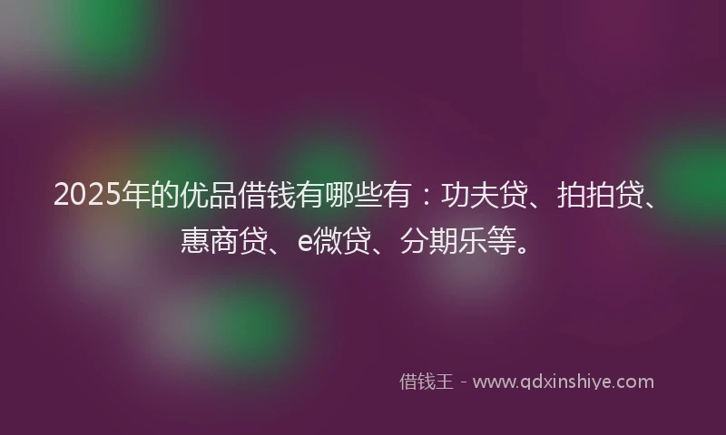 2025年的优品借钱有哪些有：功夫贷、拍拍贷、惠商贷、e微贷、分期乐等。