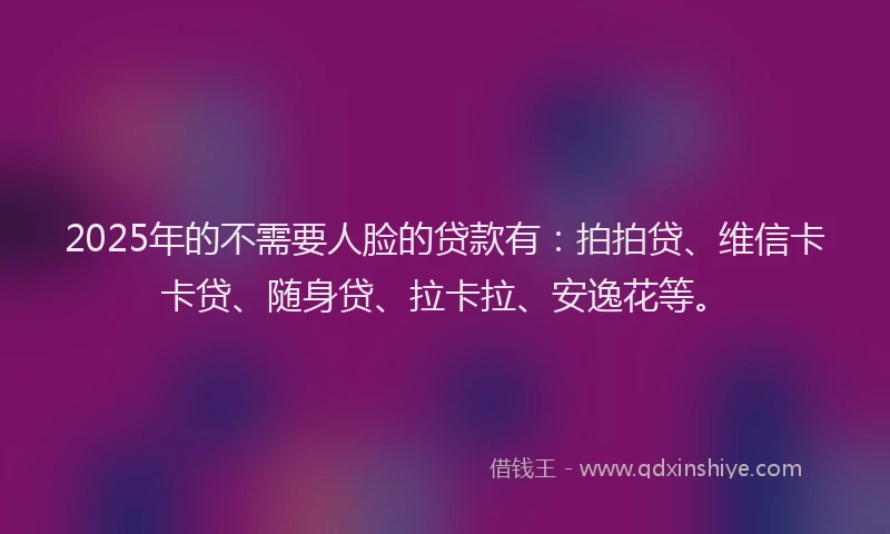 2025年的不需要人脸的贷款有：拍拍贷、维信卡卡贷、随身贷、拉卡拉、安逸花等。