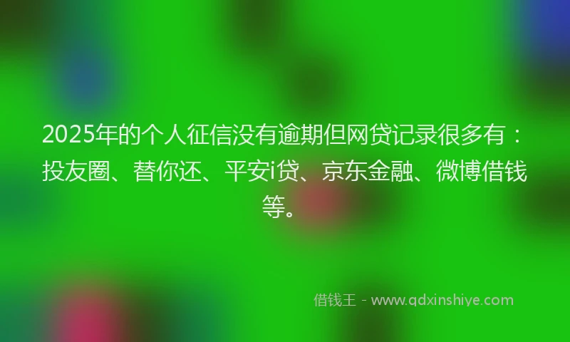 2025年的个人征信没有逾期但网贷记录很多有：投友圈、替你还、平安i贷、京东金融、微博借钱等。