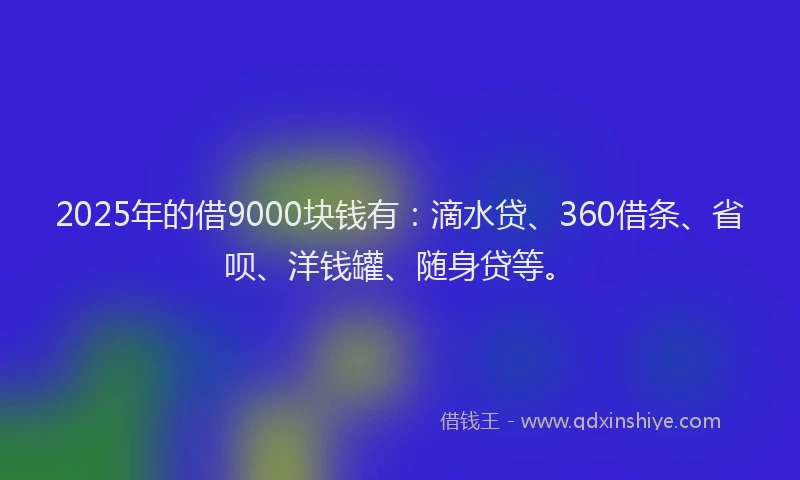 2025年的借9000块钱有：滴水贷、360借条、省呗、洋钱罐、随身贷等。