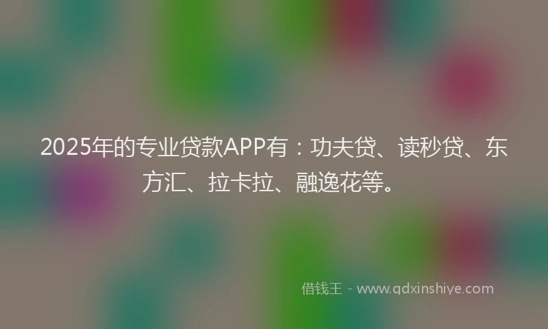 2025年的专业贷款APP有：功夫贷、读秒贷、东方汇、拉卡拉、融逸花等。