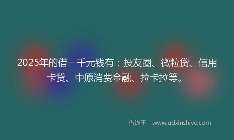 2025年的借一千元钱有：投友圈、微粒贷、信用卡贷、中原消费金融、拉卡拉等。