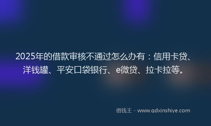 2025年的借款审核不通过怎么办有：信用卡贷、洋钱罐、平安口袋银行、e微贷、拉卡拉等。