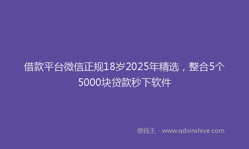 借款平台微信正规18岁2025年精选，整合5个5000块贷款秒下软件