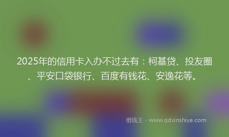2025年的信用卡入办不过去有：柯基贷、投友圈、平安口袋银行、百度有钱花、安逸花等。
