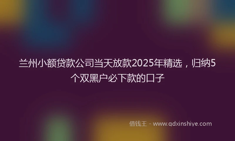 兰州小额贷款公司当天放款2025年精选，归纳5个双黑户必下款的口子