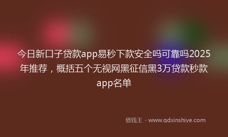 今日新口子贷款app易秒下款安全吗可靠吗2025年推荐，概括五个无视网黑征信黑3万贷款秒款app名单