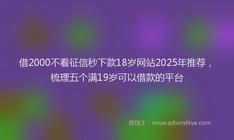 借2000不看征信秒下款18岁网站2025年推荐，梳理五个满19岁可以借款的平台