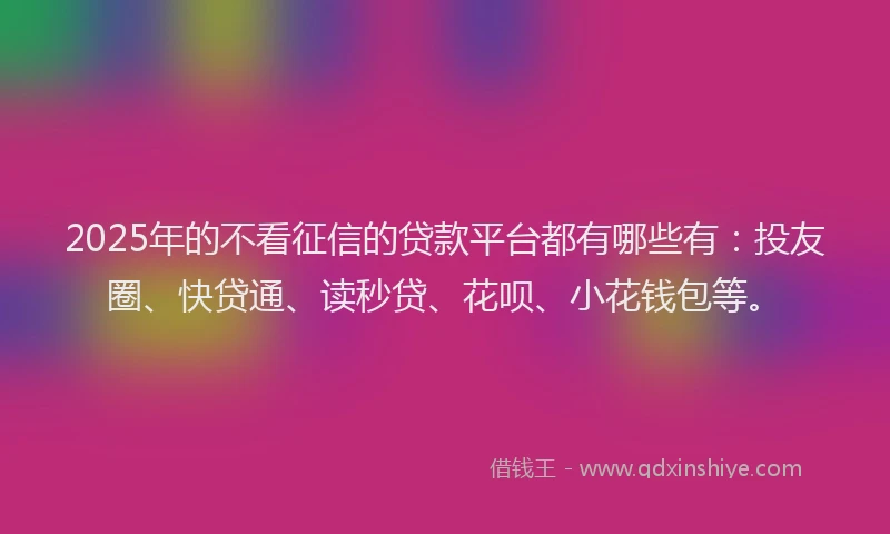 2025年的不看征信的贷款平台都有哪些有：投友圈、快贷通、读秒贷、花呗、小花钱包等。