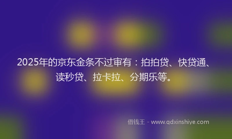 2025年的京东金条不过审有：拍拍贷、快贷通、读秒贷、拉卡拉、分期乐等。