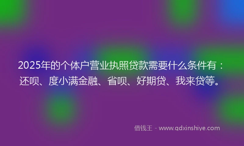 2025年的个体户营业执照贷款需要什么条件有：还呗、度小满金融、省呗、好期贷、我来贷等。