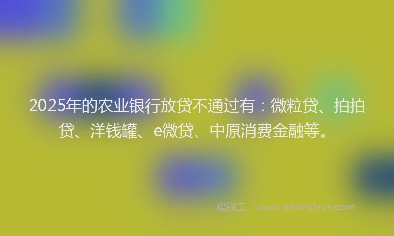 2025年的农业银行放贷不通过有：微粒贷、拍拍贷、洋钱罐、e微贷、中原消费金融等。