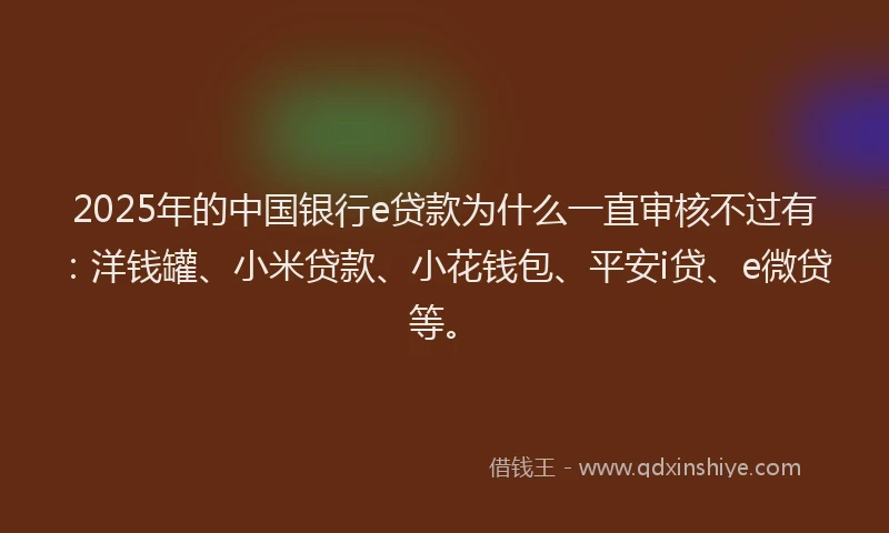 2025年的中国银行e贷款为什么一直审核不过有：洋钱罐、小米贷款、小花钱包、平安i贷、e微贷等。
