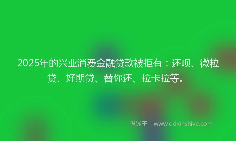 2025年的兴业消费金融贷款被拒有：还呗、微粒贷、好期贷、替你还、拉卡拉等。
