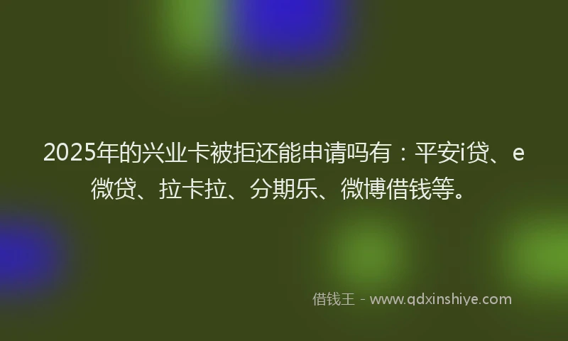 2025年的兴业卡被拒还能申请吗有：平安i贷、e微贷、拉卡拉、分期乐、微博借钱等。