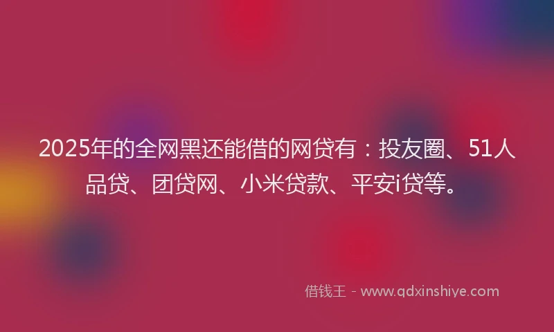 2025年的全网黑还能借的网贷有：投友圈、51人品贷、团贷网、小米贷款、平安i贷等。