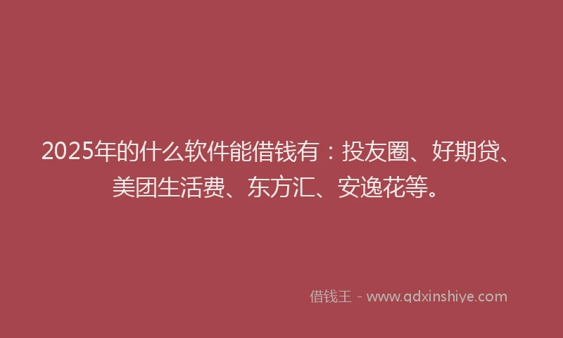 2025年的什么软件能借钱有：投友圈、好期贷、美团生活费、东方汇、安逸花等。